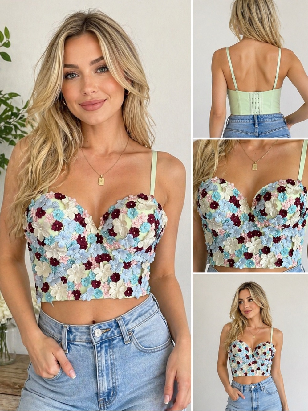 Julia by Love Floral 3D Appliqué Bustier Crop Top Corset Size‎ L Cottagecore